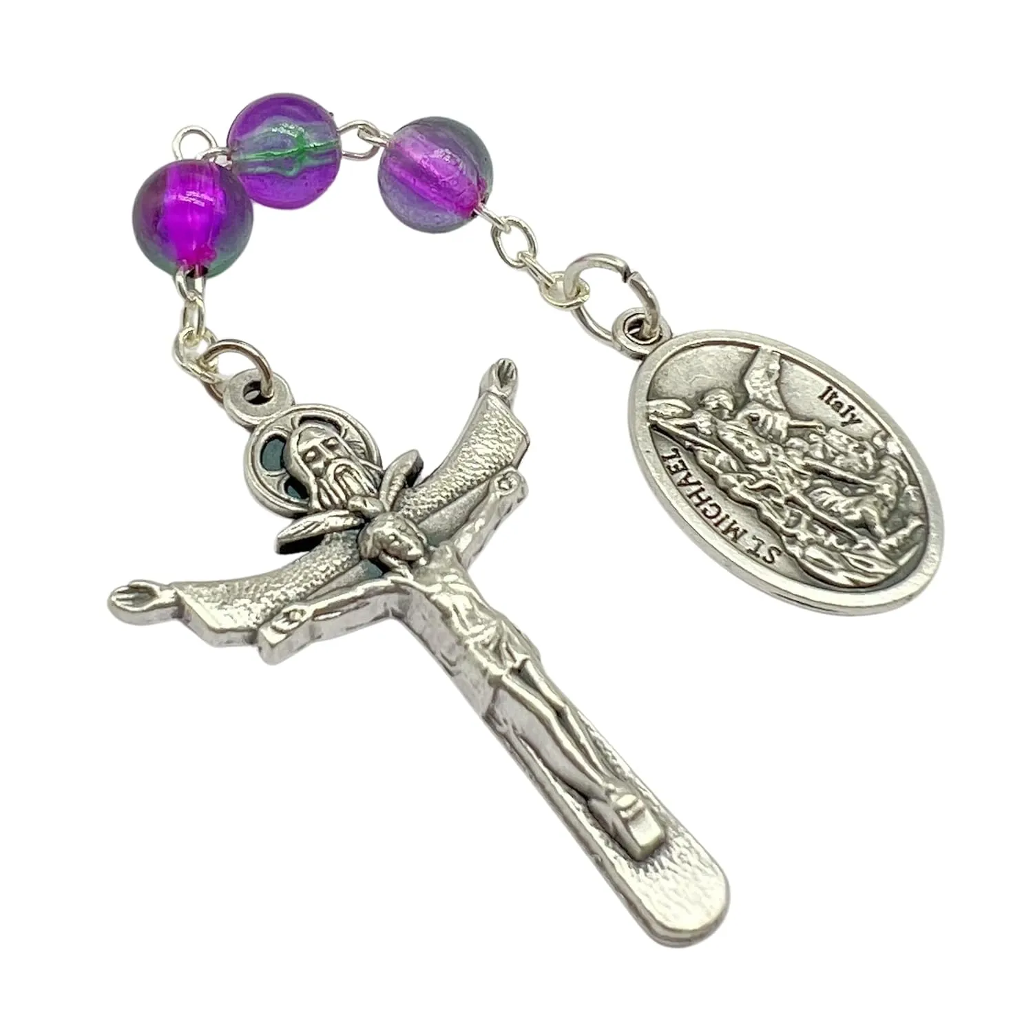 Three Beads Prayer Bead Catholic Chaplet Mini Small Pocket Rosary Holy Spirit Trinity Cross Patron Saint Medals Religious Gift Men Women Adults Kids