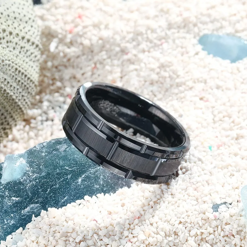 THREE KEYS JEWELRY Men Wedding Bands Tungsten Carbide Ring Flat Brushed Wedding Carbide Ring Band for Women Engagement