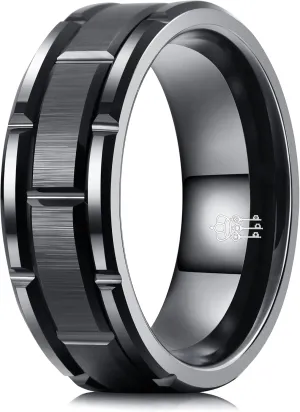 THREE KEYS JEWELRY Men Wedding Bands Tungsten Carbide Ring Flat Brushed Wedding Carbide Ring Band for Women Engagement