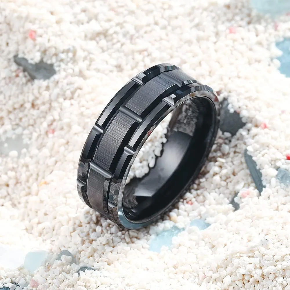 THREE KEYS JEWELRY Men Wedding Bands Tungsten Carbide Ring Flat Brushed Wedding Carbide Ring Band for Women Engagement