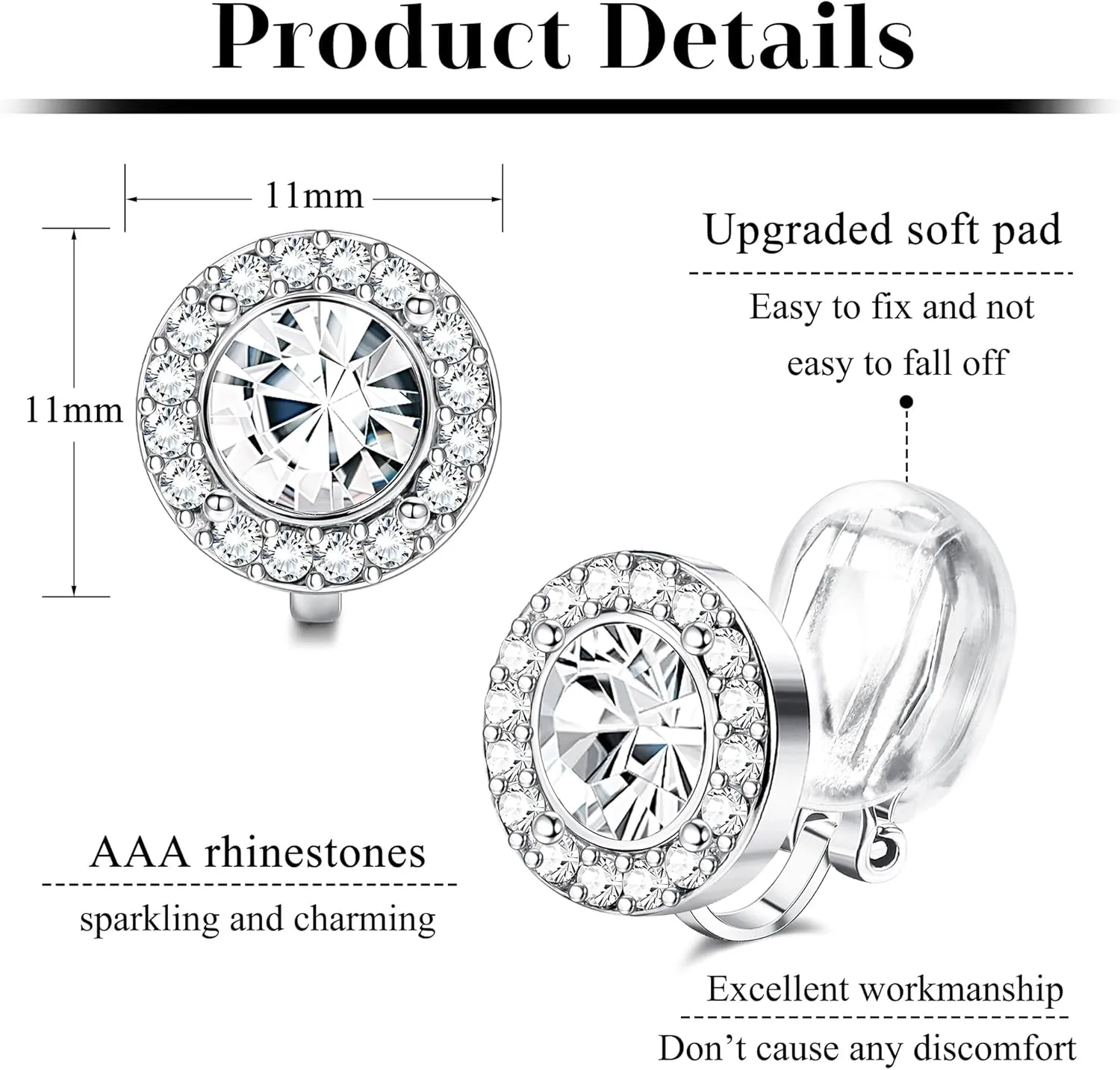 THUNARAZ Elegant Clip on Earrings for Women Crystal Wedding Earrings Clip on Rhinestone Formal Earrings for Brides Bridesmaids Non Pierced Jewelry