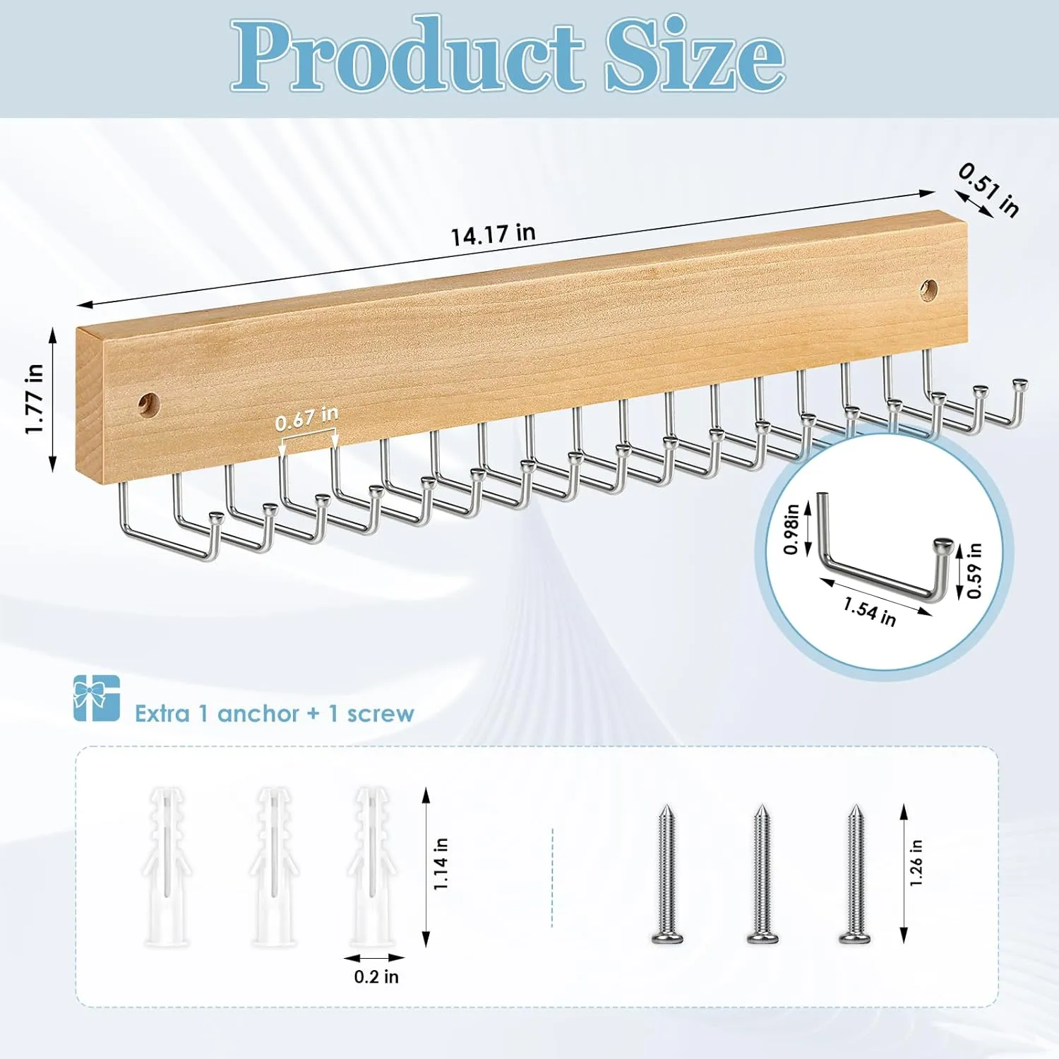 Tie Rack Belt Hanger Wall Mounted, Lomrsiul Non Slip 180 Degree Rotating Tie Organizer for Men Closet with 18 Hooks Closet Organizers and Storage for Tie Belt Necklace Purse Scarf Bag Natural 1 Pack