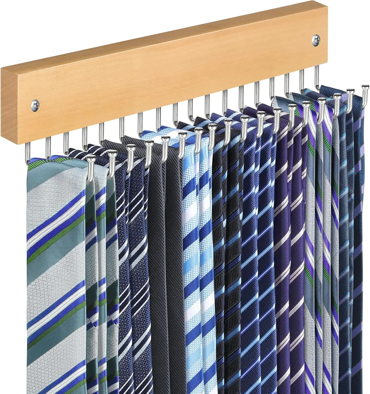 Tie Rack Belt Hanger Wall Mounted, Lomrsiul Non Slip 180 Degree Rotating Tie Organizer for Men Closet with 18 Hooks Closet Organizers and Storage for Tie Belt Necklace Purse Scarf Bag Natural 1 Pack