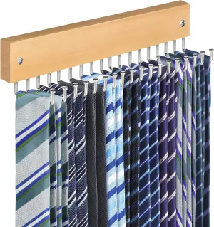 Tie Rack Belt Hanger Wall Mounted, Lomrsiul Non Slip 180 Degree Rotating Tie Organizer for Men Closet with 18 Hooks Closet Organizers and Storage for Tie Belt Necklace Purse Scarf Bag Natural 1 Pack