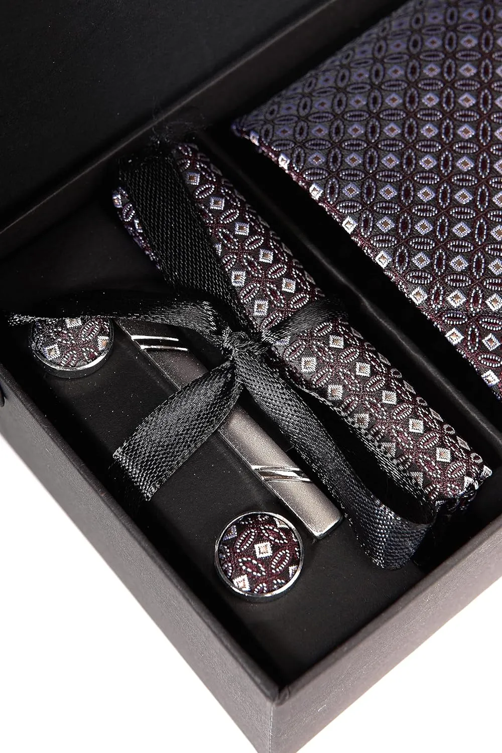 Ties for Men Set with Pocket Square Cufflink and Tie Clip | Necktie Handkerchief in Gift Box for Wedding and Business