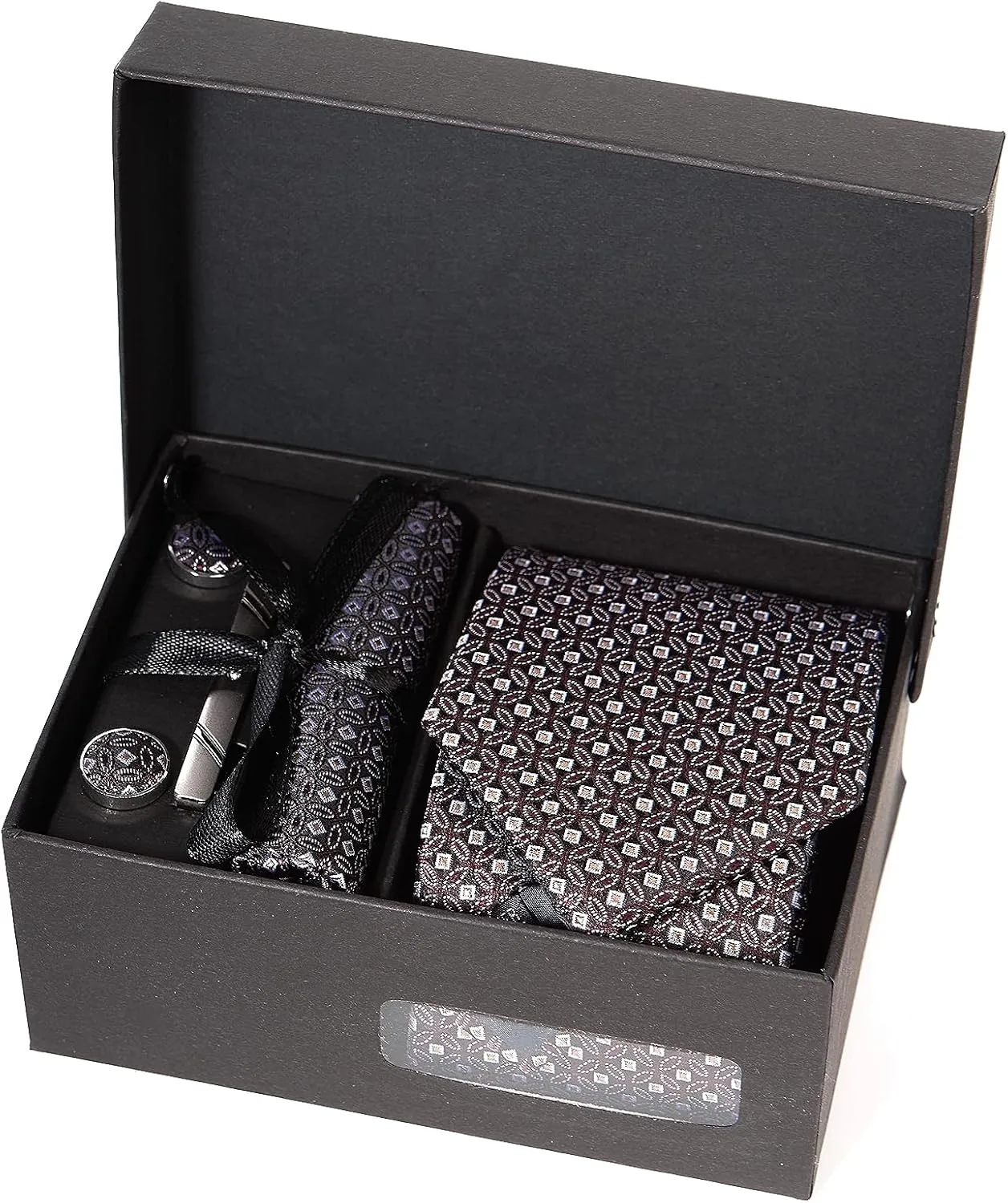 Ties for Men Set with Pocket Square Cufflink and Tie Clip | Necktie Handkerchief in Gift Box for Wedding and Business