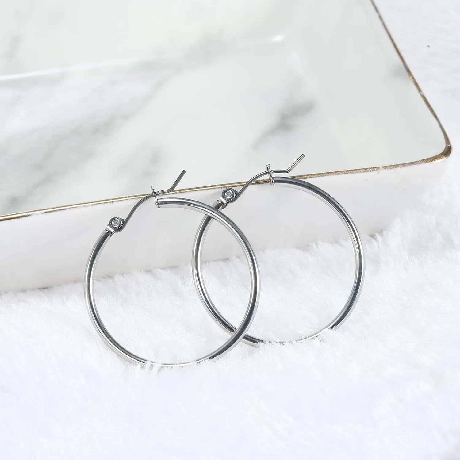 Titanium Hoop Earrings Studs for Women, Implant Grade Hypoallergenic Surgical Pure Titanium Earring Big Small Hoop for Men Sensitive Ears