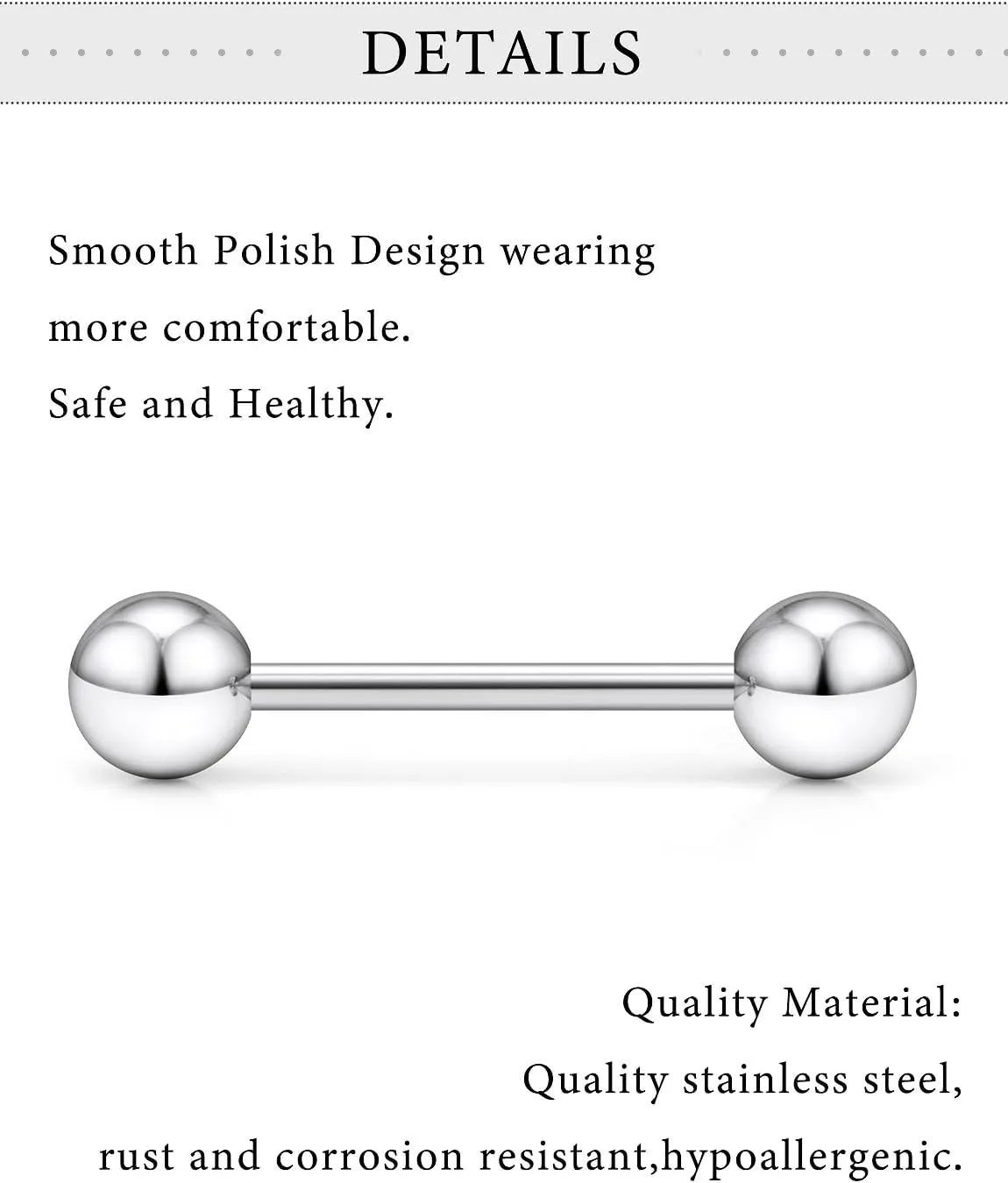 Tongue Rings Surgical Steel Tongue Piercing Jewelry 14G Nipple Piercing Jewelry for Women Men Straight Barbell Bar Tongue Rings 6mm Balls