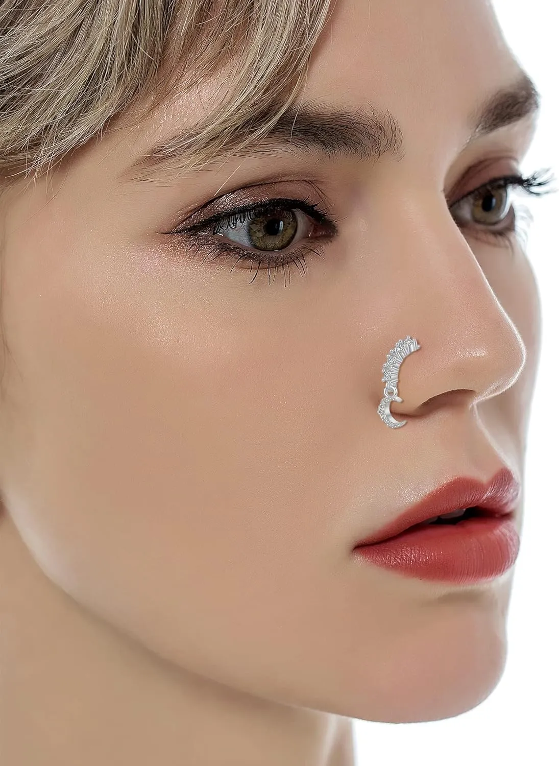 Tornito 10Pcs Dangle Nose Rings Hoop Butterfly Heart Moon Flower Star CZ Cartilage Earring Dangling Nose Body Piercing Jewelry 20G Silver Rose Gold Black Tone