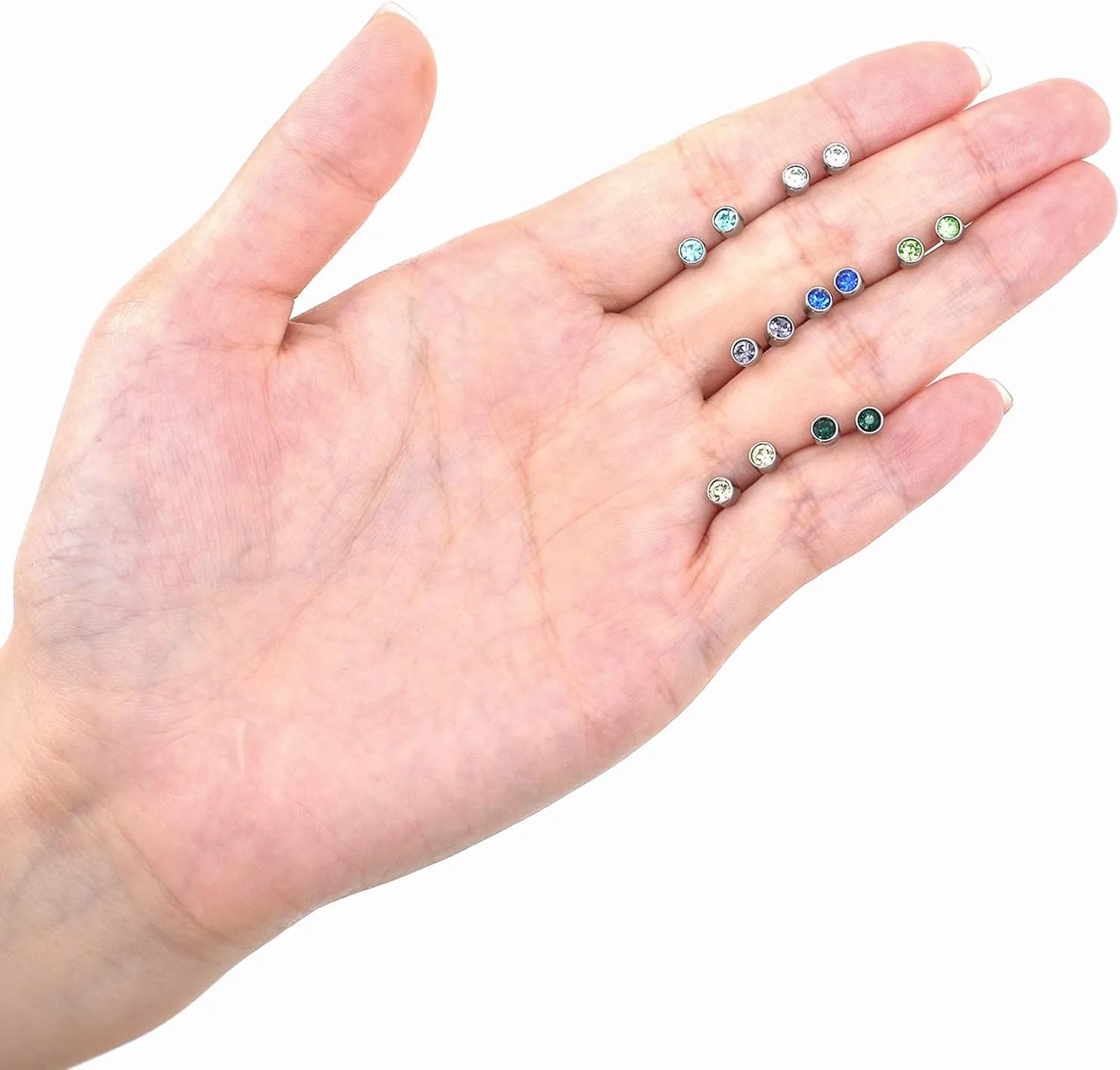 Tornito 7-14 Pairs Stainless Steel CZ Stud Earrings for Women Multicolor Cubic Zirconia Cartilage Helix Earrings Set Screwback 4MM
