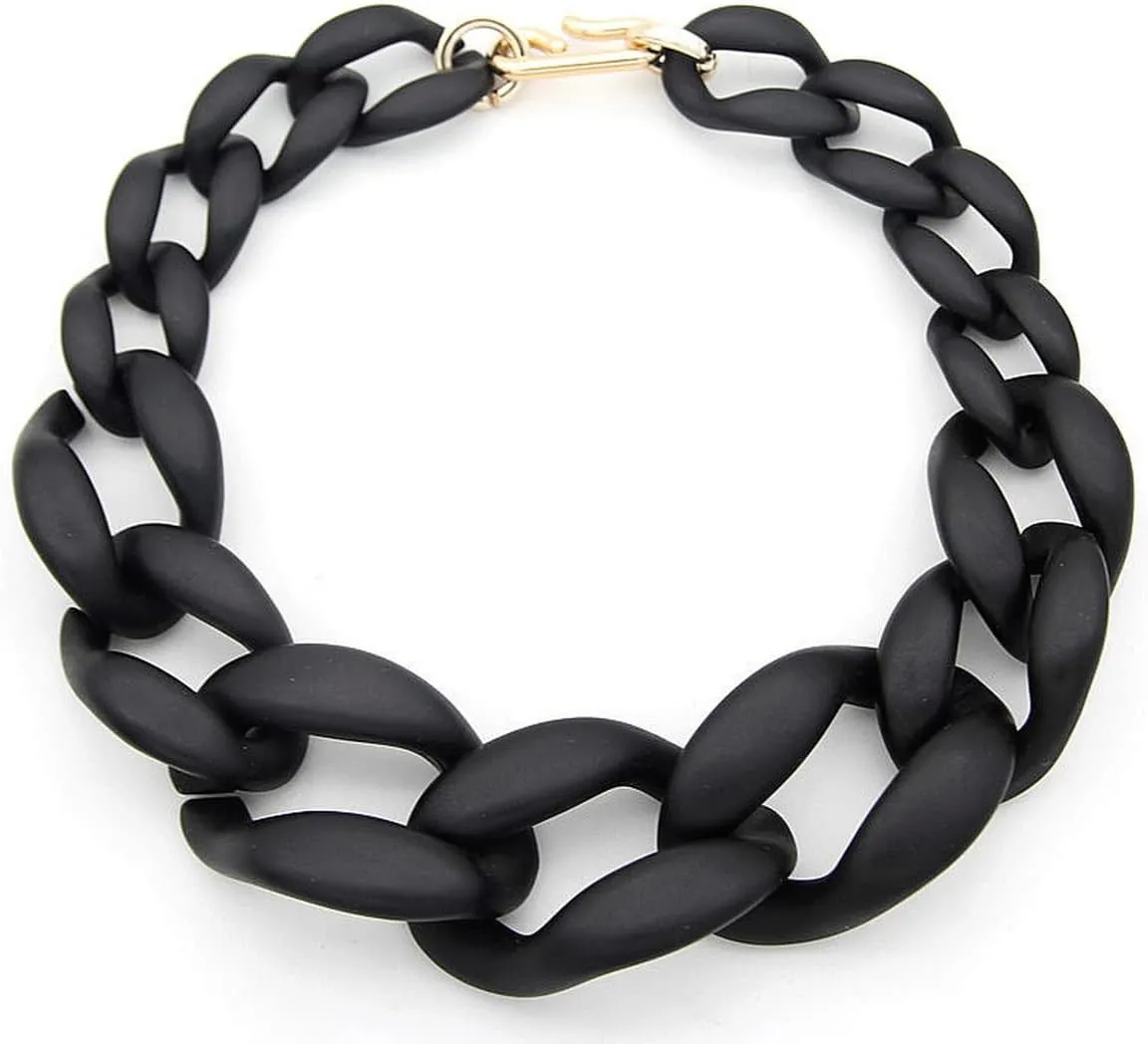 Trendy Chunky Chain Link Choker Necklace for Women,Statement Big Collar Acrylic Beads Necklace Large Fashion Necklace Vintage Punk Boho Fashion Necklace Resin Light weight Handmade Jewelry