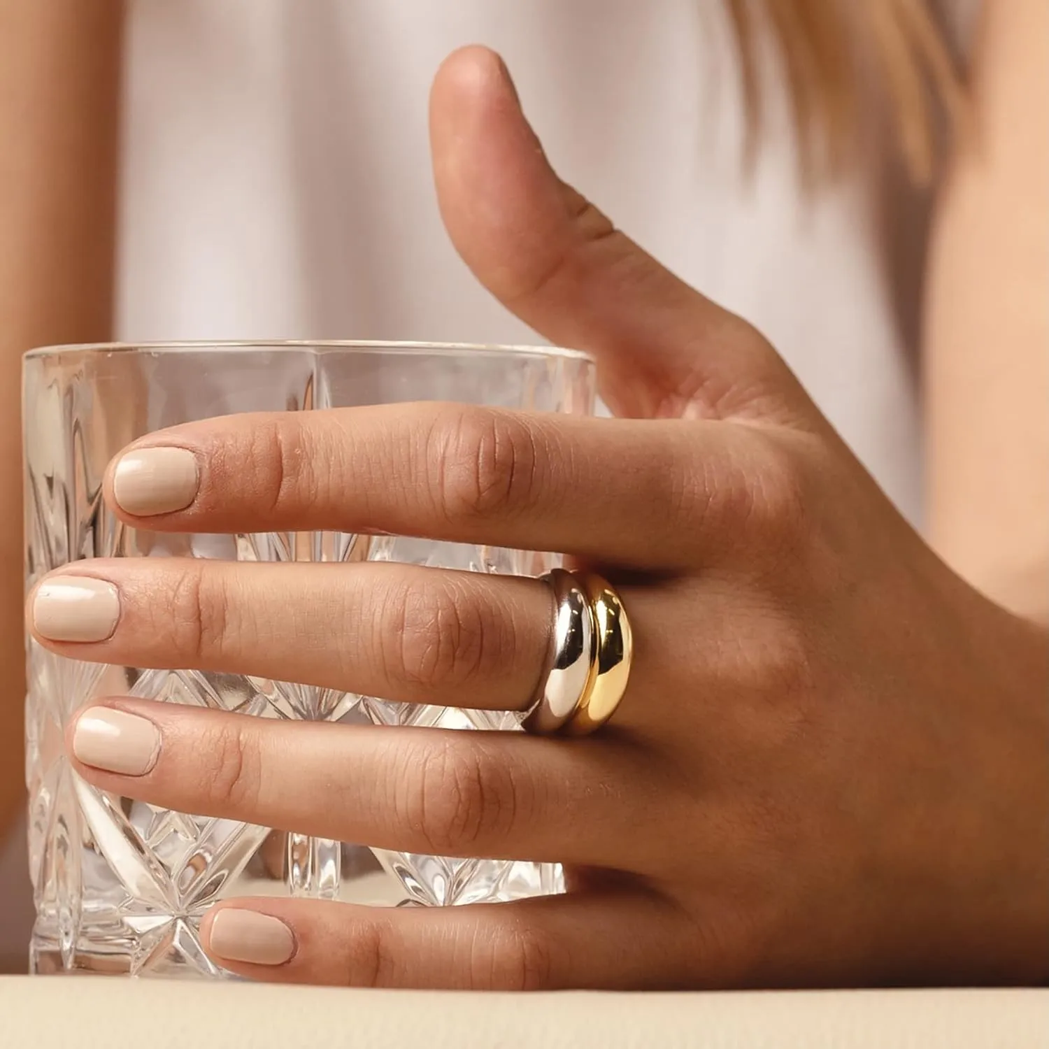 trium jewelry Unisex Statement Dome Ring for Women and Men - 925 Sterling silver - 18k Gold - Couple Rings