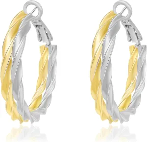 Two Tone Hoop Earrings for Women Double Hoop Earrings Lightweight Gold And Silver Earrings