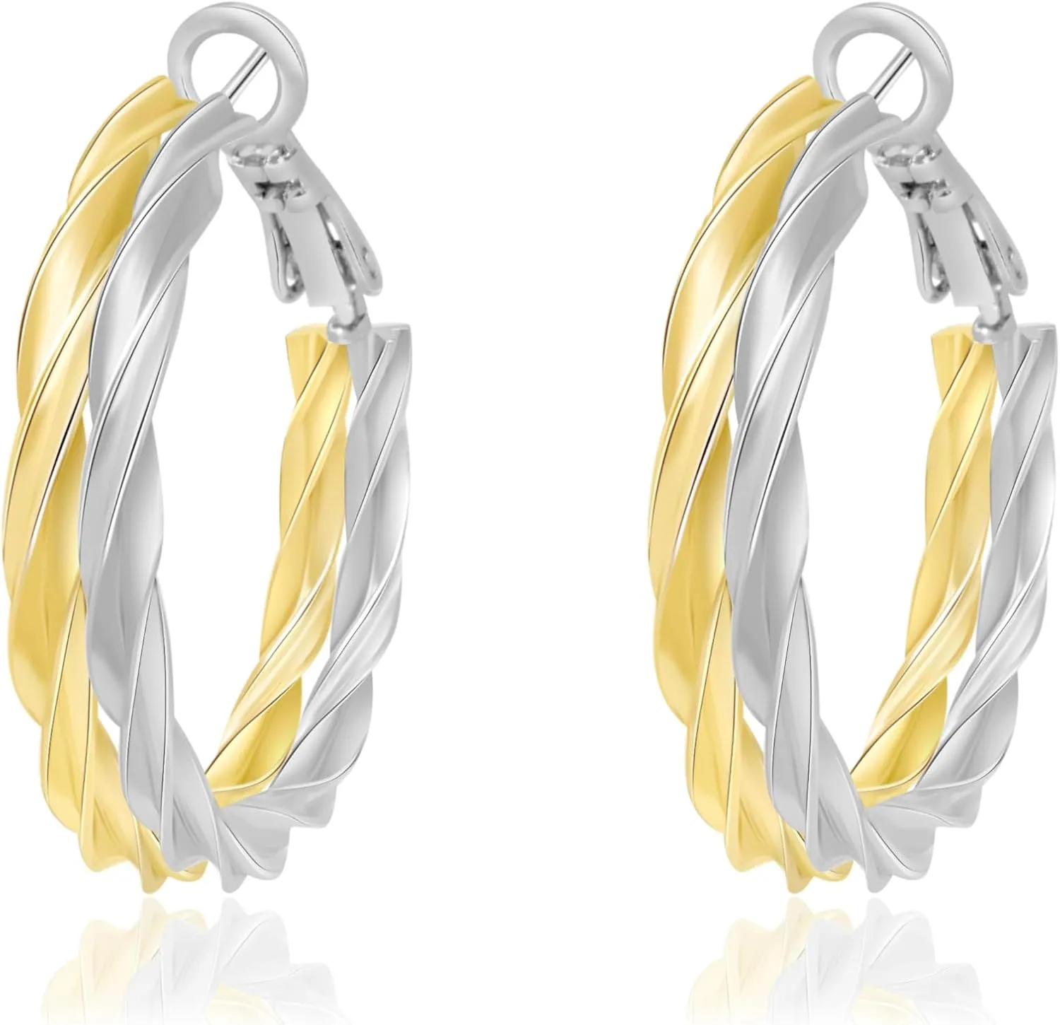 Two Tone Hoop Earrings for Women Double Hoop Earrings Lightweight Gold And Silver Earrings
