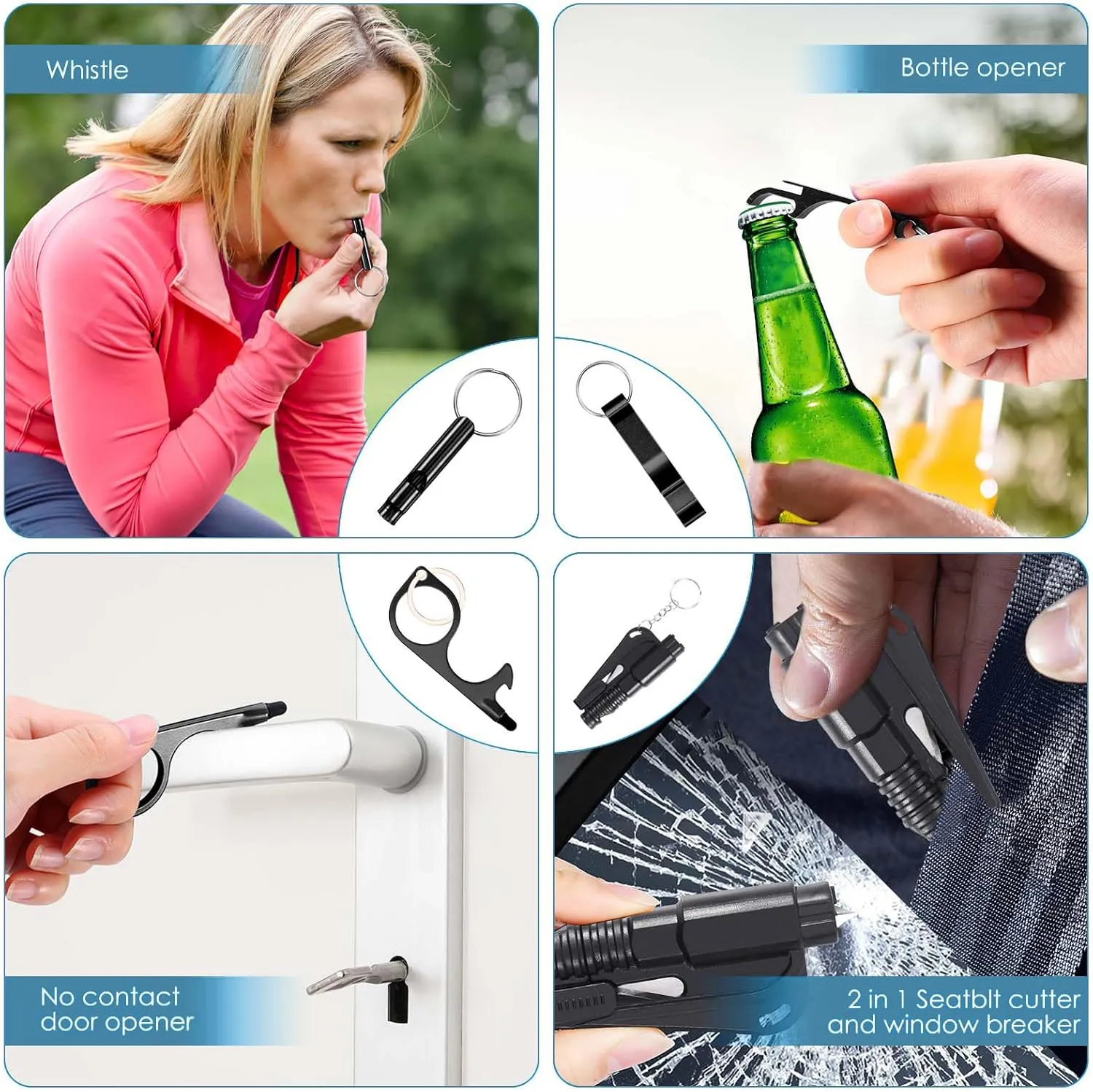 Upgraded Safety Keychain Set for Women, Wristlet Strap Keychain with Personal Alarms, Mirror, Pom Pom, etc. (18PCS)