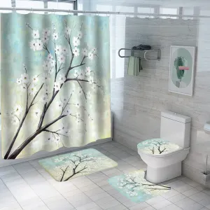Urbane Home Shower Curtain & Bathmat Set | Non-Slip Bath mats for Bathroom | Easy-Slide Curtains | Polyester Curtain or Bathmat for Bath Décor | YF11-3T | 3 Pcs Set | Multicolor