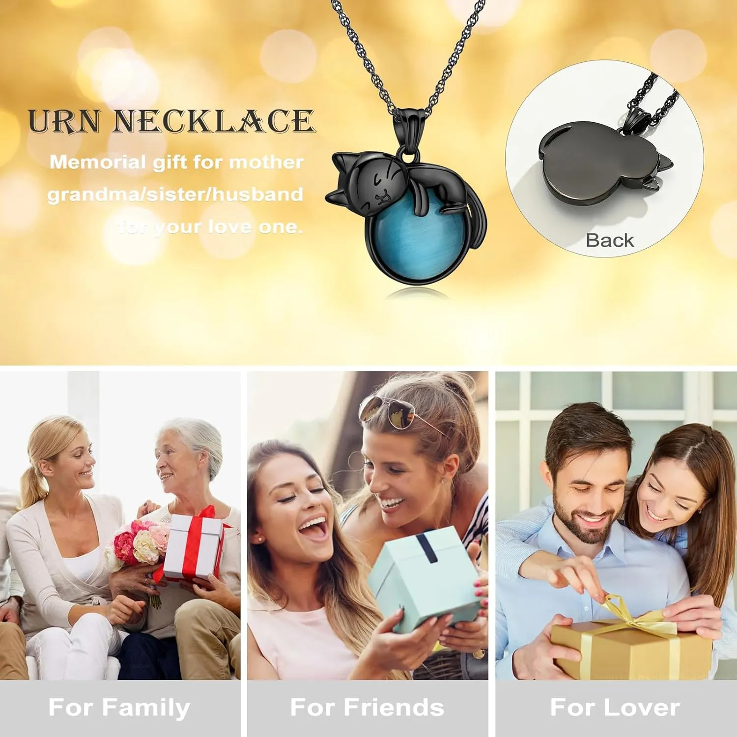 Urn Necklace for Ashes Cat Moonstone Cremation Jewelry for Pet Human Stainless Steel Memorial Urn Jewelry Keepsake Pendant for Women Men Gifts