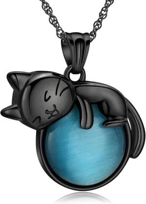 Urn Necklace for Ashes Cat Moonstone Cremation Jewelry for Pet Human Stainless Steel Memorial Urn Jewelry Keepsake Pendant for Women Men Gifts