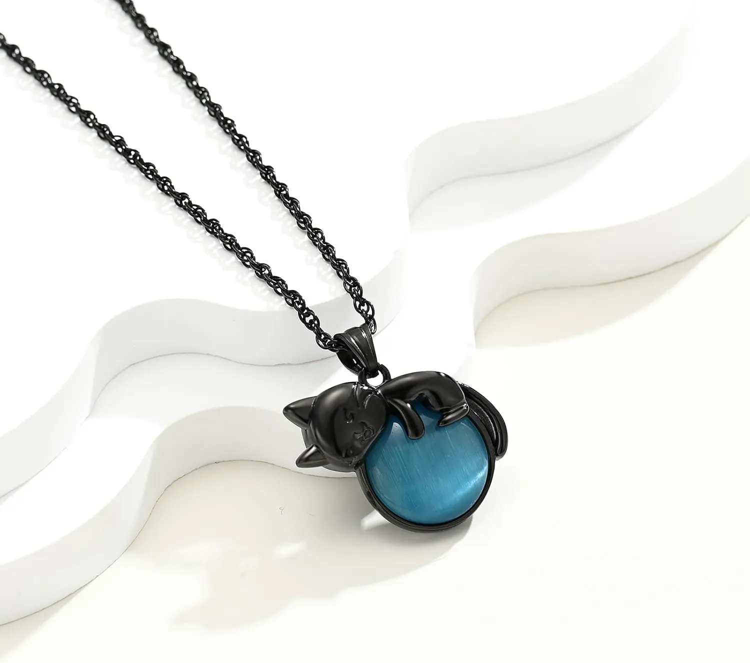 Urn Necklace for Ashes Cat Moonstone Cremation Jewelry for Pet Human Stainless Steel Memorial Urn Jewelry Keepsake Pendant for Women Men Gifts
