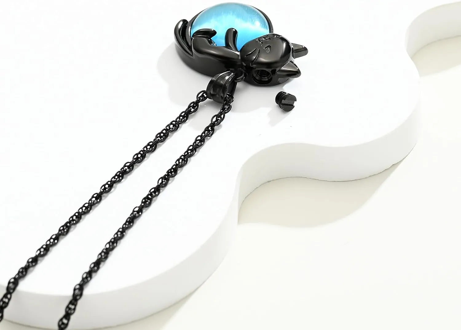 Urn Necklace for Ashes Cat Moonstone Cremation Jewelry for Pet Human Stainless Steel Memorial Urn Jewelry Keepsake Pendant for Women Men Gifts