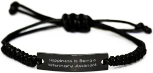 Useful Veterinary assistant Black Rope Bracelet, Happiness Is Being a, Present For Men Women, Inspirational Gifts From Boss, Friendship, Black bracelet, Friendship bracelet, Gift for friend