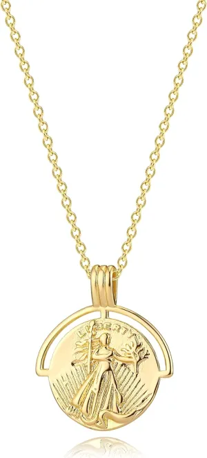 VACRONA Coin Necklace 18k Gold Plated Vintage Textured Medallion Coin Pendant Round Circle Disk Dainty Necklace for Women