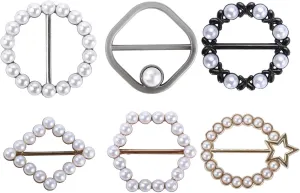 Vctitil 6pcs Scarf Ring Trendy Clothes Waist Buckle Shawl Clip Jewelry Pearl Clothing Accessories Geometric Clips for Loose Tshirt Clothes Scarf Buckle(MIX)