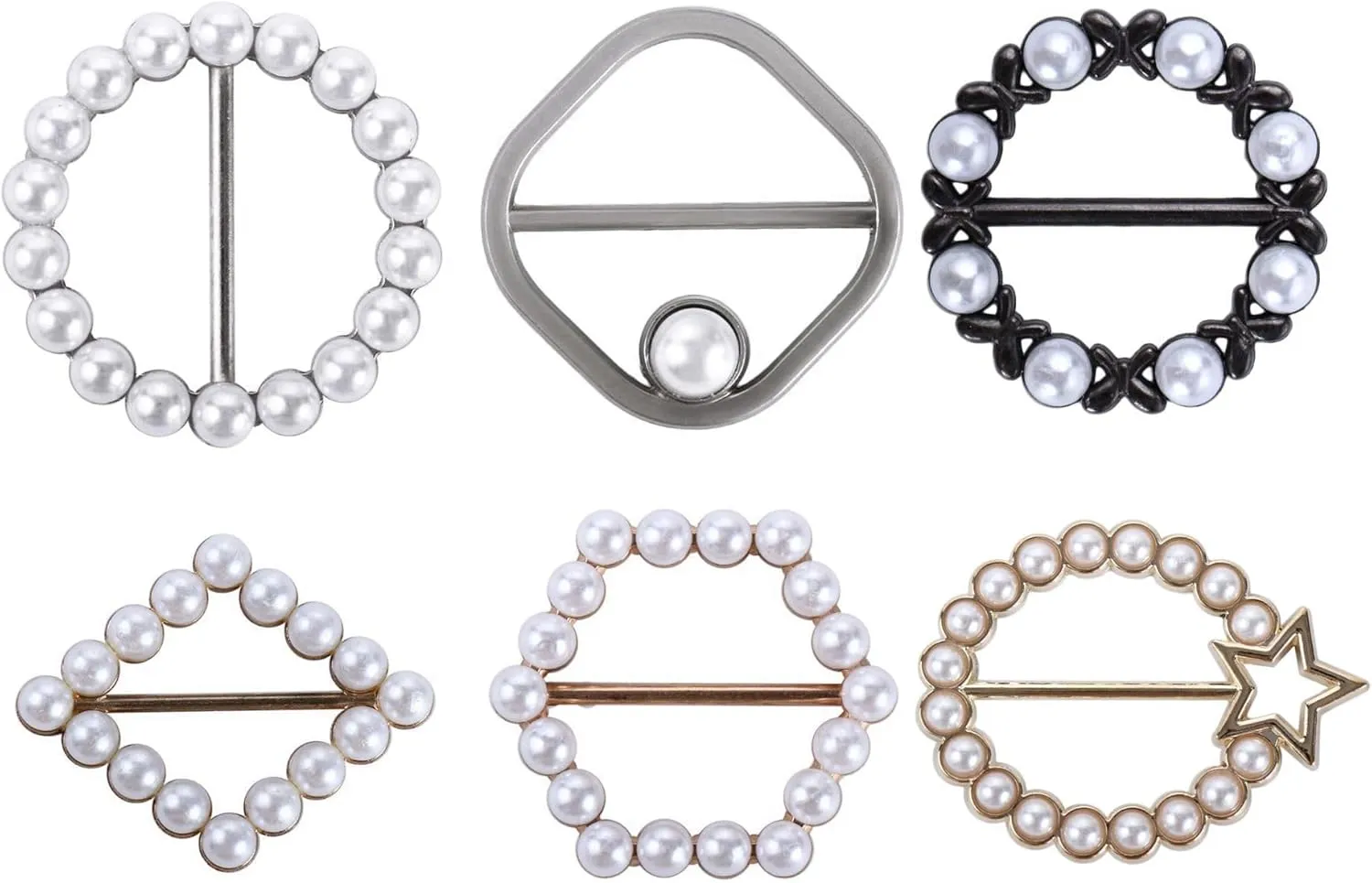 Vctitil 6pcs Scarf Ring Trendy Clothes Waist Buckle Shawl Clip Jewelry Pearl Clothing Accessories Geometric Clips for Loose Tshirt Clothes Scarf Buckle(MIX)