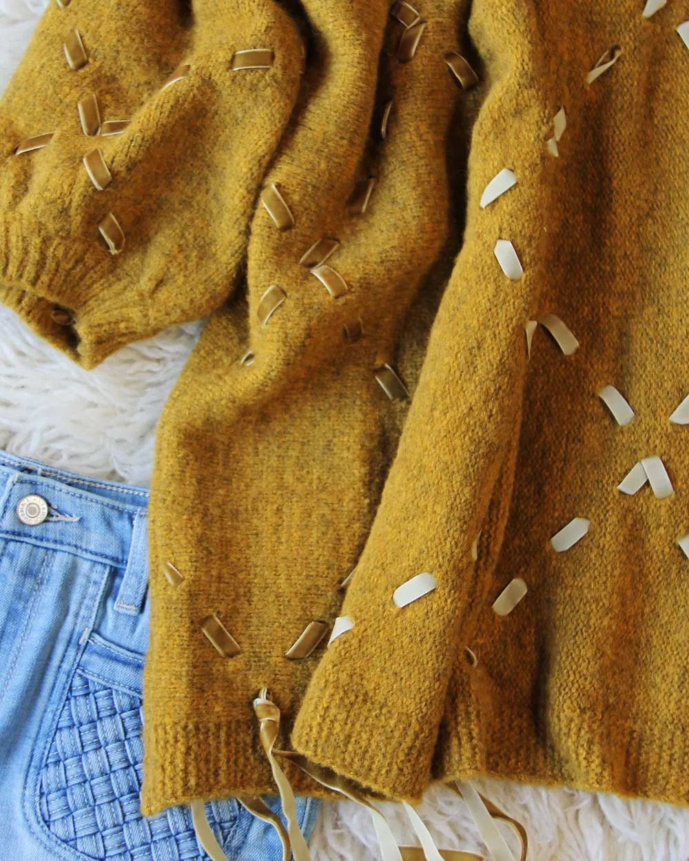 Velvet & Tie Sweater in Mustard