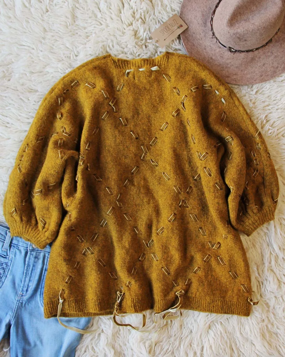 Velvet & Tie Sweater in Mustard