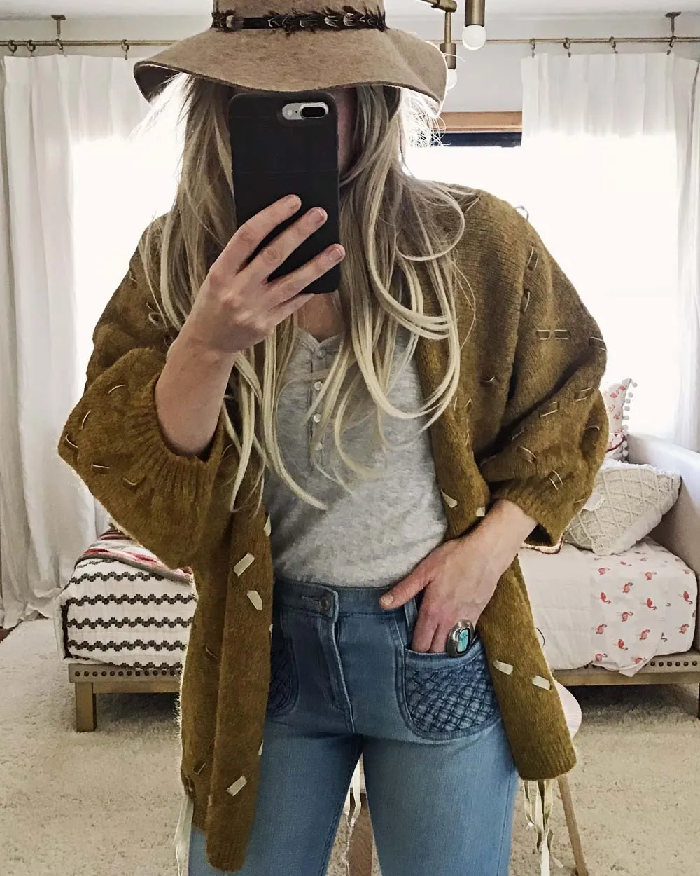 Velvet & Tie Sweater in Mustard