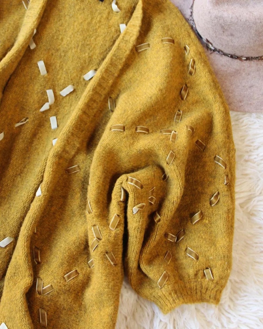 Velvet & Tie Sweater in Mustard