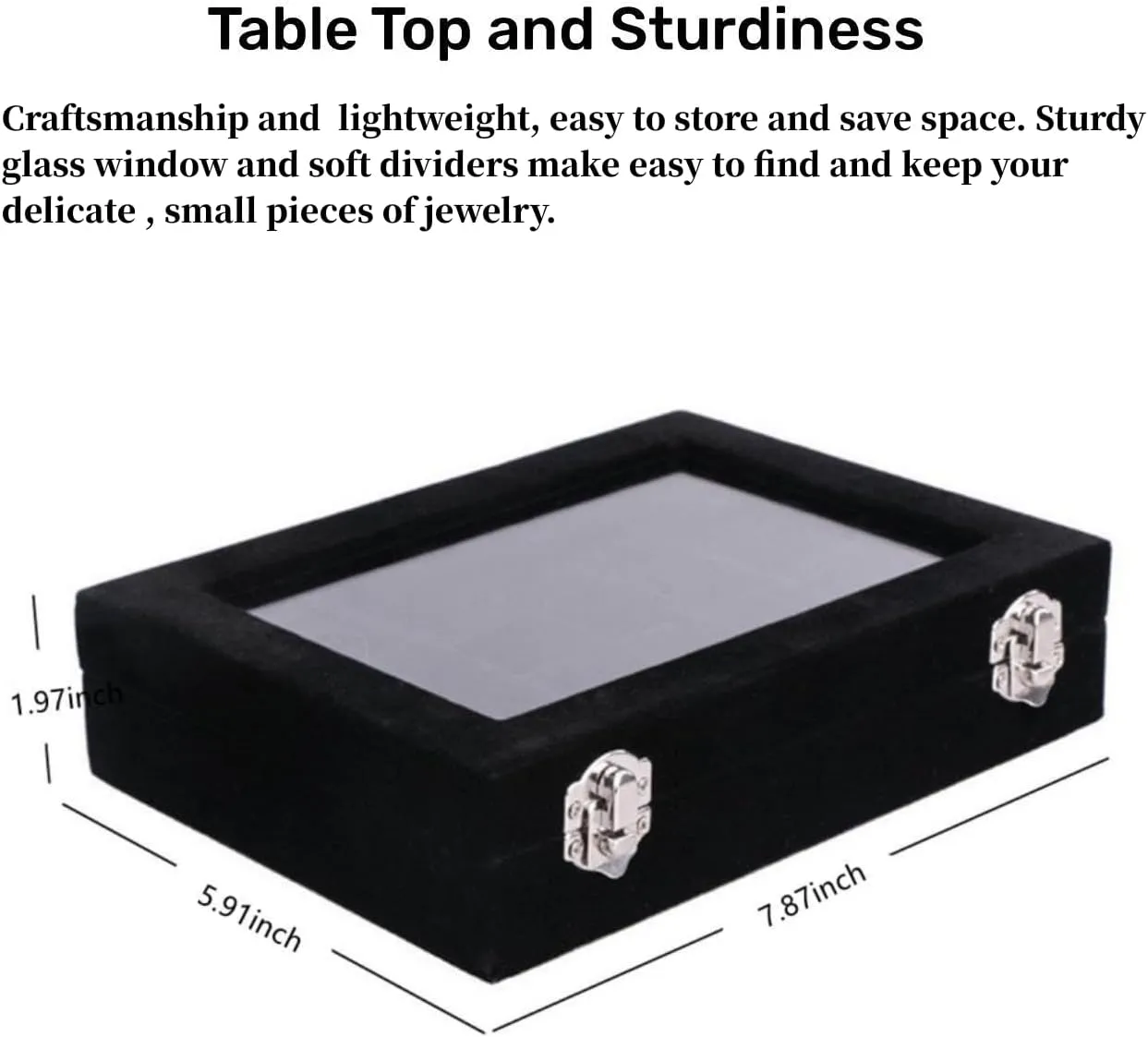 Velvet Glass Jewelry Ring Display Stand Storage Box Ring Earrings Jewelry Box Ring Holder Case for Women Girls (Black)