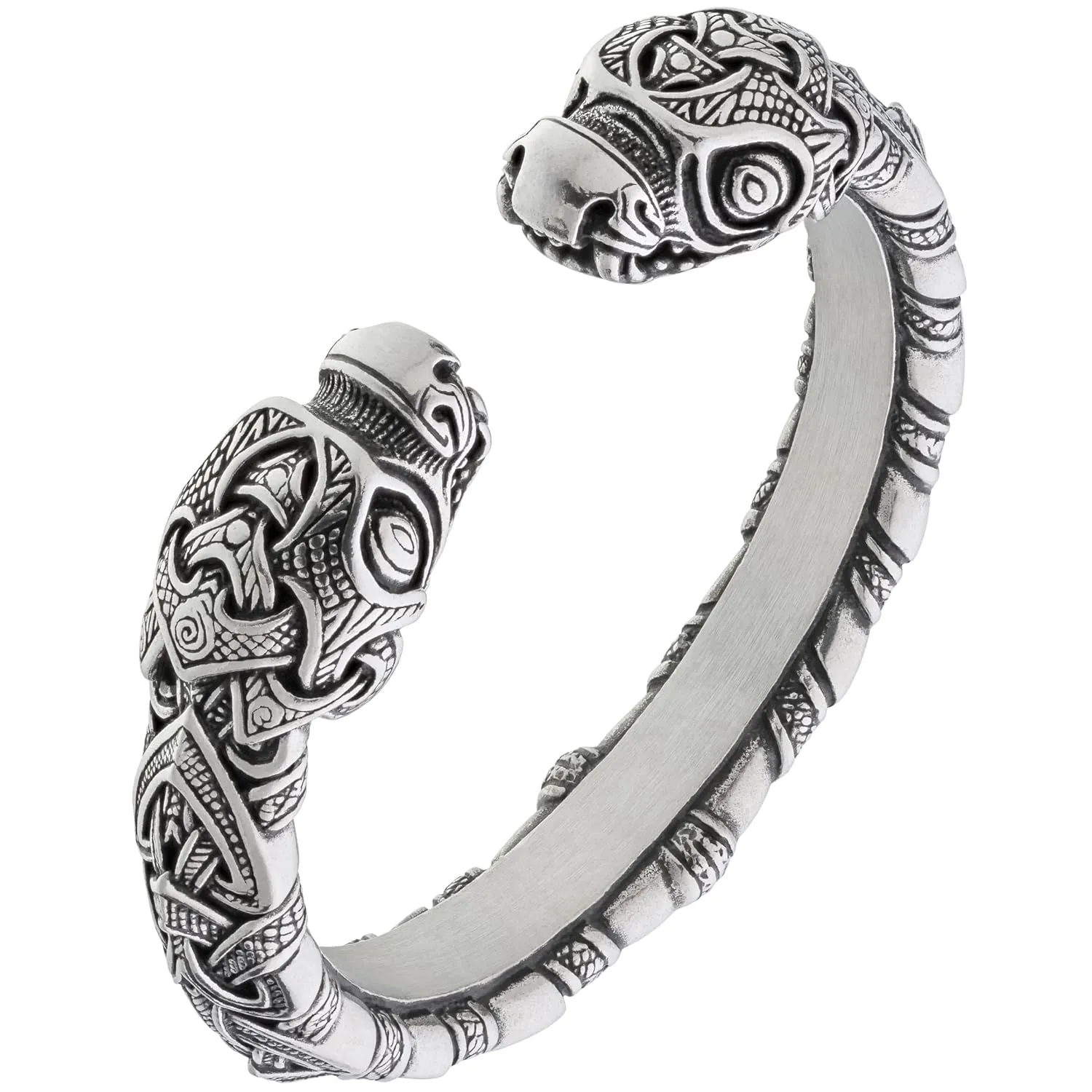 Viking Bracelet - Nordic Metal Arm Ring with Dragon Heads - Adjustable Pewter Norse Torc with Midgard Serpent Jormungandr - Scandinavian Ethnic Viking Jewelry for Men Women