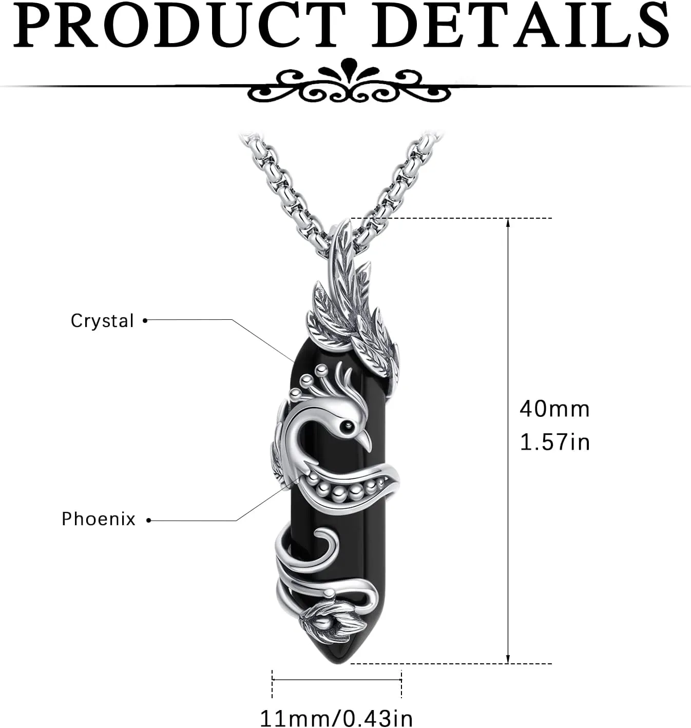 Viking Necklace Sterling Silver Raven/Phoenix/Dragon/Axolotl/Spider Pendant Black Crystal Phoenix/Dragon/Axolotl/Spider/Raven Necklace Goth Jewelry Gifts for Father Men Women