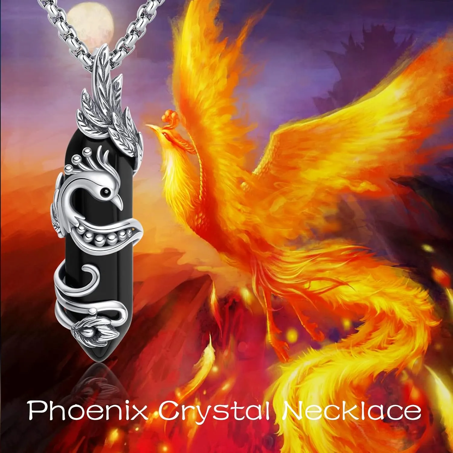Viking Necklace Sterling Silver Raven/Phoenix/Dragon/Axolotl/Spider Pendant Black Crystal Phoenix/Dragon/Axolotl/Spider/Raven Necklace Goth Jewelry Gifts for Father Men Women