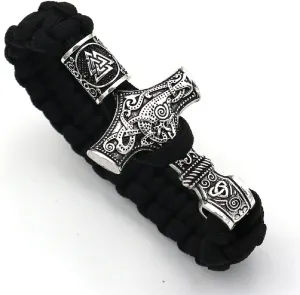 Viking Valknut Hammer Bracelet for Men,Odin Hammer Rune Knot Bracelet Norse Celtic Hammer Braided Bracelet-