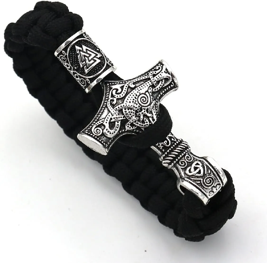 Viking Valknut Hammer Bracelet for Men,Odin Hammer Rune Knot Bracelet Norse Celtic Hammer Braided Bracelet-