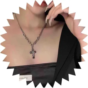 Vintage Cross Necklace Choker Crystal Cross Pendant Necklace Punk Silver Curb Chain Necklace Religious Cross Choker Necklace Jewelry for Women