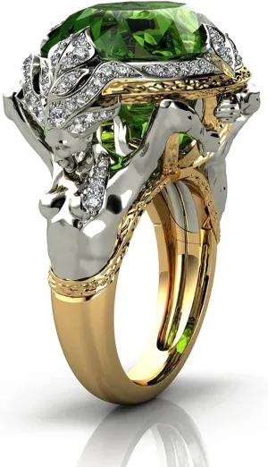 Vintage Green Cubic Zirconia Kraken Siren Ring Medusa Fishamn Merman Mermaid Crystal Finger Ring Sea King Queen Finger Band for Women Girls Elegant Jewelry