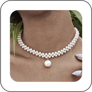 Vintage Layered Pearl Choker Necklace Row Pearl Necklace Gold Pearl Dangle Necklace Bridal Pearl Collar Necklace Jewelry for Women