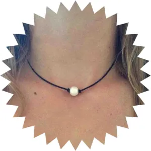 Vintage Pearl Leather Necklace Choker Black Leather Cord Necklace Thin Leather Rope Necklace Single Pearl Pendant Necklace Jewelry for Women