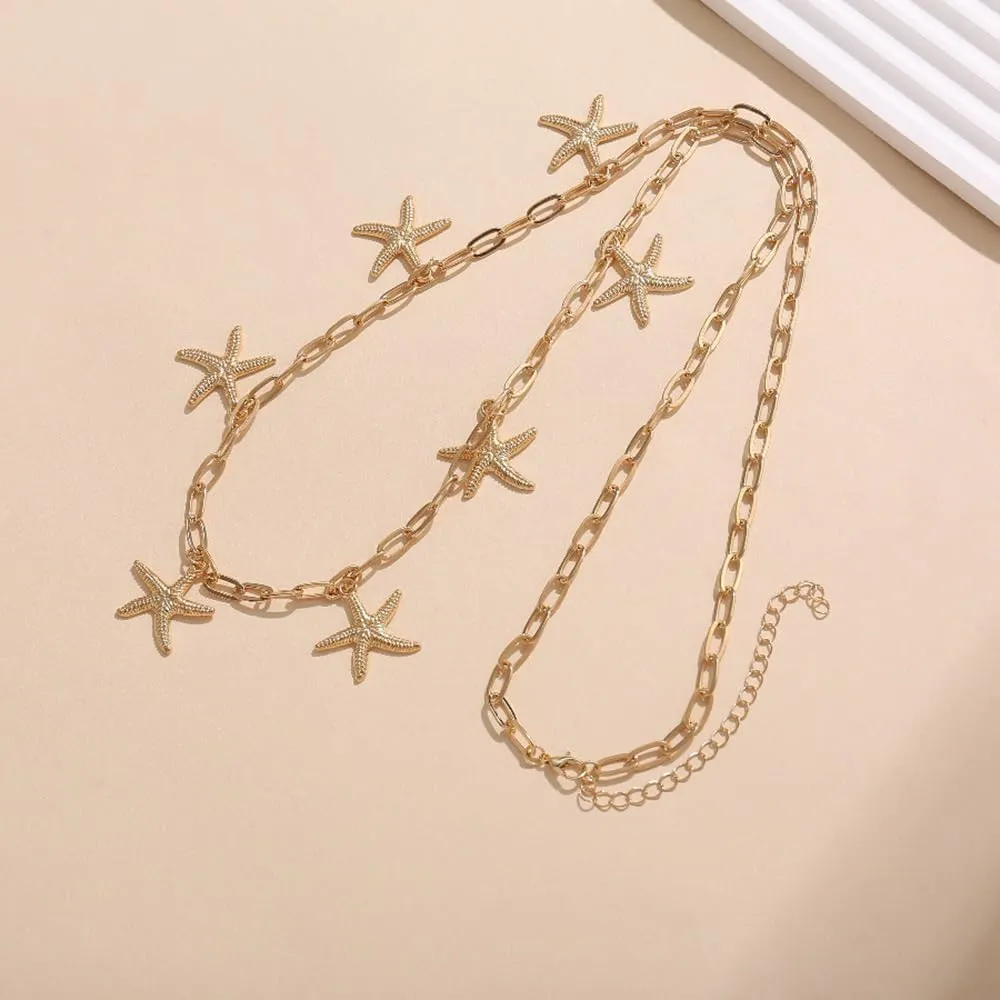 Vivian&CD Mermaid Seashell Starfish Waist Chain for Women, Gold Boho Pearl Shell Conch Belt Chain Waterproof Body Chain for Summer Beach Sexy Bikini Pirate Costume Accessories
