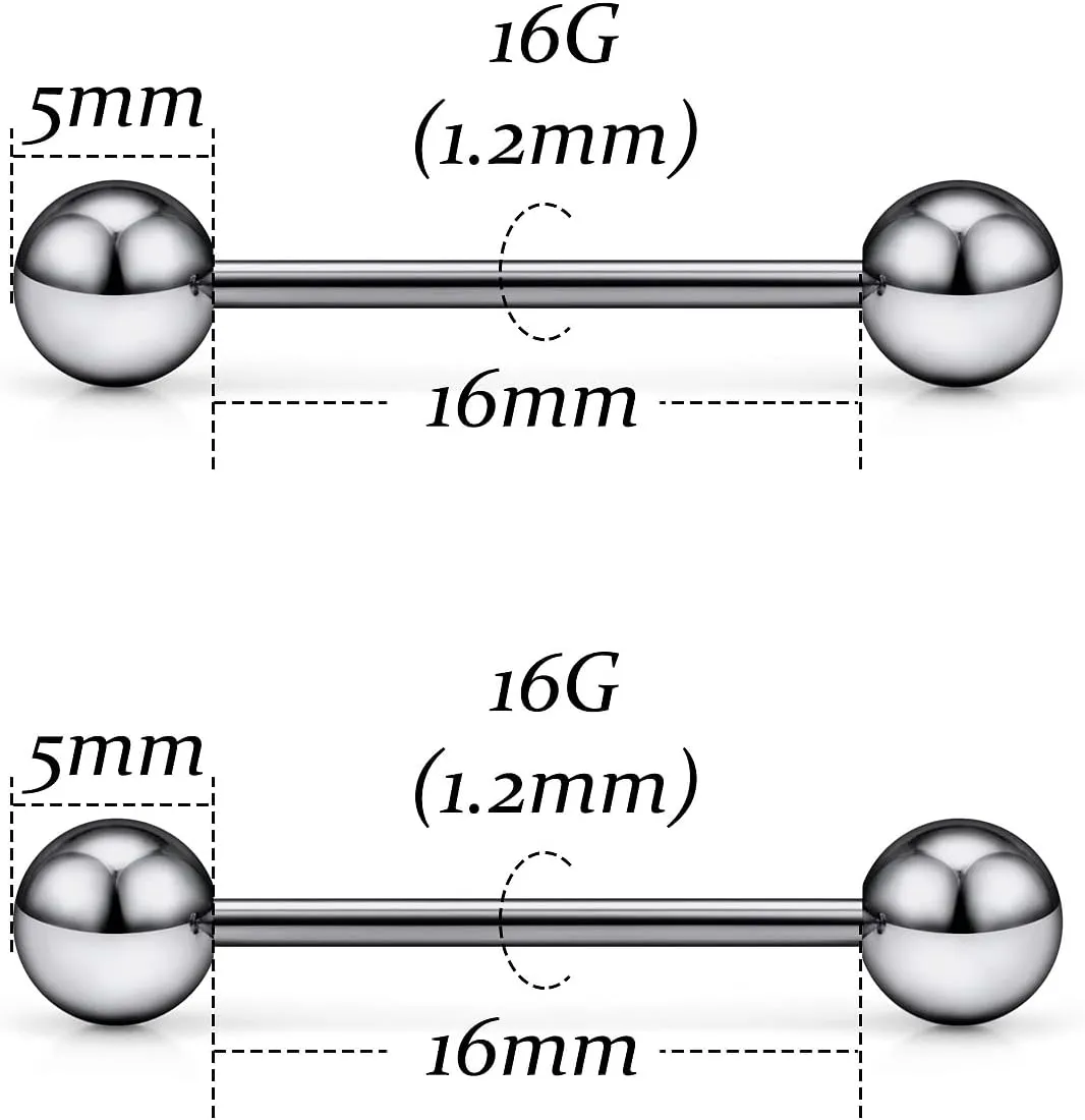 Vsnnsns 14G 16G Internally Threaded ASTM F136 Titanium Tongue Rings Nipple Piercing Jewelry Straight Barbell Tongue Rings Nipple Piercing Jewelry for Women Men 14 Gauge 16 Gauge 12MM 14MM 16MM