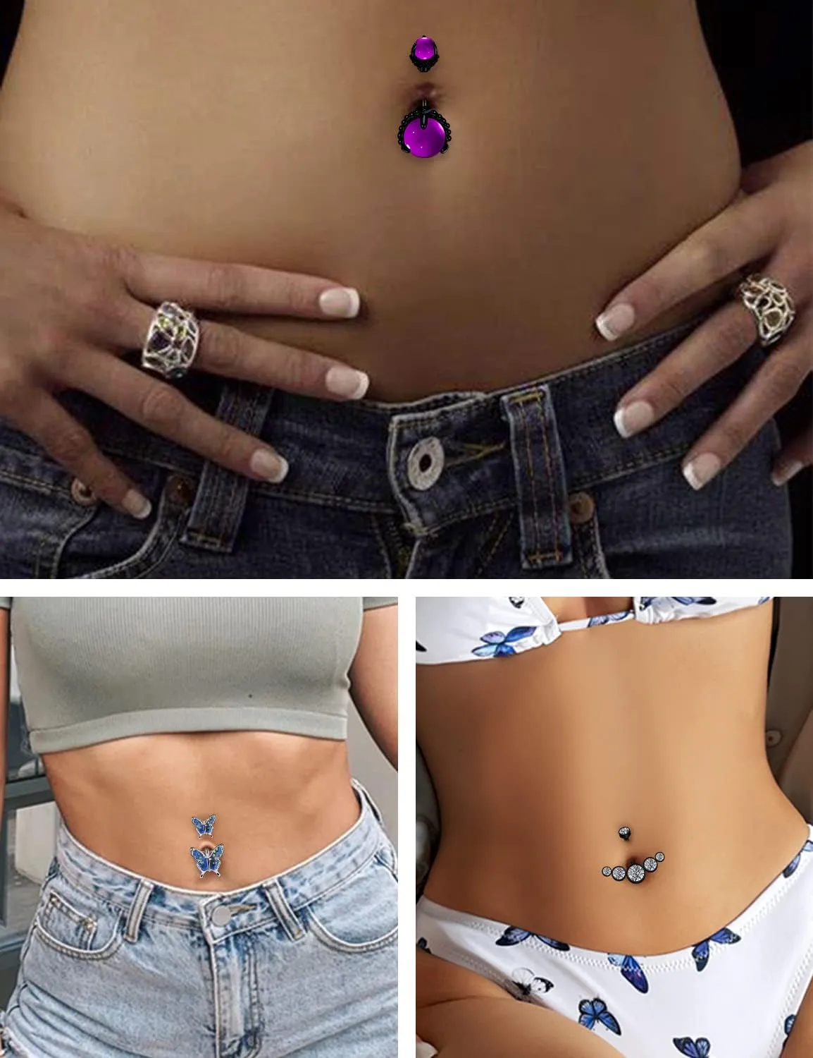 Vsnnsns 14G Belly Button Rings Belly Rings for Women Stainless Steel CZ Belly Button Piercing Jewelry Belly Bars Snake Reverse Curved Navel Ring Barbell Body Jewelry Piercing for Women Men 12Pcs