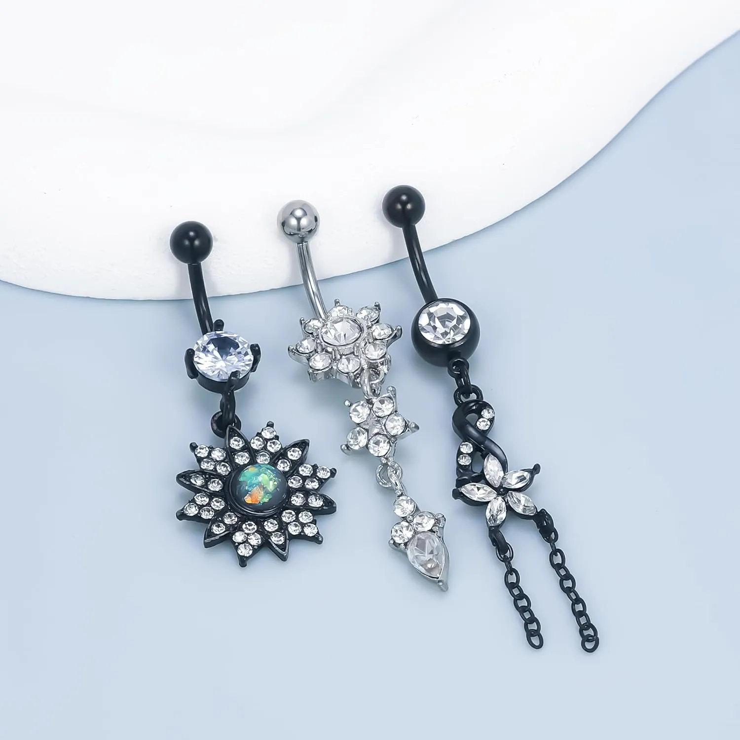 Vsnnsns 14G Dangle Belly Button Ring Piercing Jewelry 316L Stainless Surgical Steel Heart Butterfly Flower Diamond CZ Navel Rings Dangling Belly Button Ring Piercing Jewelry for Women 14 Gauge