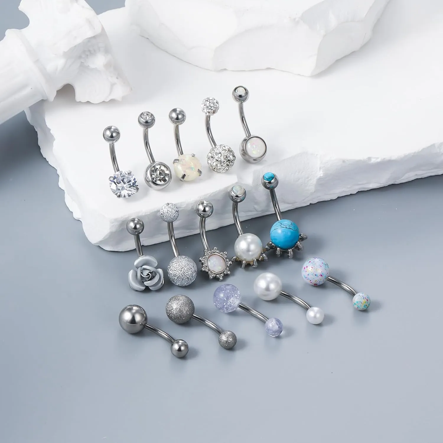 Vsnnsns 14G Dangle Belly Button Ring Piercing Jewelry 316L Stainless Surgical Steel Heart Flower CZ Reverse Navel Rings Dangling Belly Button Ring Piercing Jewelry for Women 14 Gauge Hypoallergenic