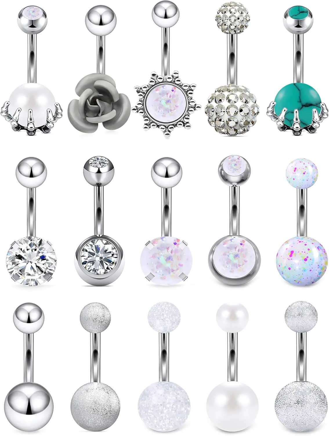 Vsnnsns 14G Dangle Belly Button Ring Piercing Jewelry 316L Stainless Surgical Steel Heart Flower CZ Reverse Navel Rings Dangling Belly Button Ring Piercing Jewelry for Women 14 Gauge Hypoallergenic