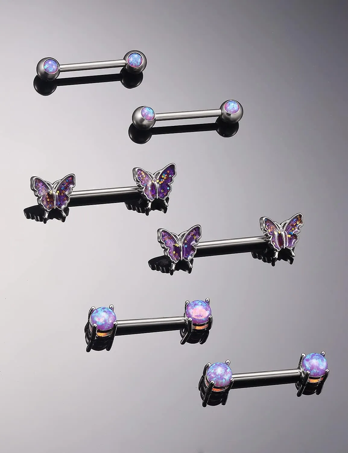 Vsnnsns 14G Nipple Rings for Women Stainless Steel Butterfly Nipple Rings Opal Nipple Piercing Jewelry Straight bar Nipple Rings Surgical Steel Nipple Jewelry Barbell Body Piercing Jewelry 3 Pairs