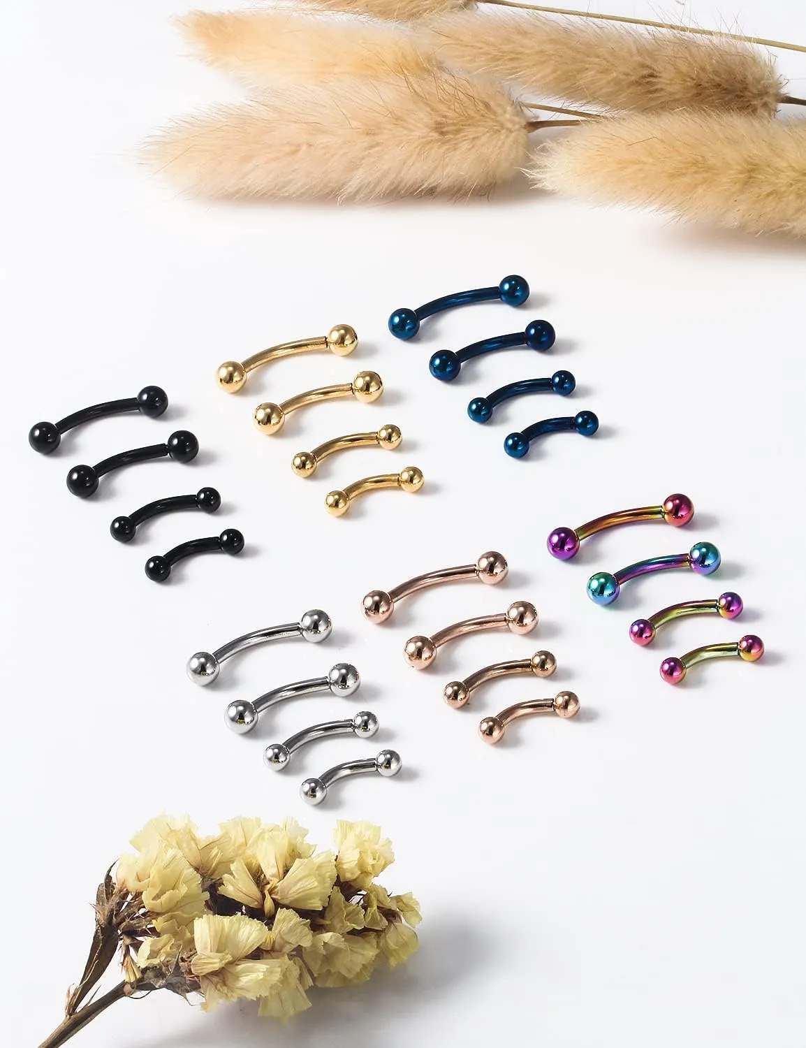 Vsnnsns 20G 16G 14G 12G Eyebrow Piercing Jewelry Surgical Steel Curved Barbell Eyebrow Ring Vertical Labret Lip Jewelry Rook Daith Earrings Piercing Jewelry for Women Men 6mm 8mm 10mm 12mm 14mm